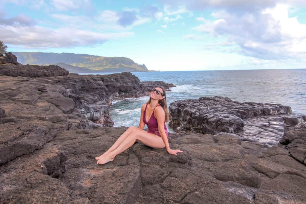 girl at queens bath kauai hawaii