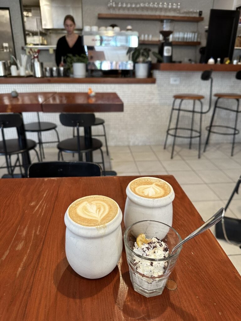 Coffee and dessert at a cozy café in Carmel by The Sea.