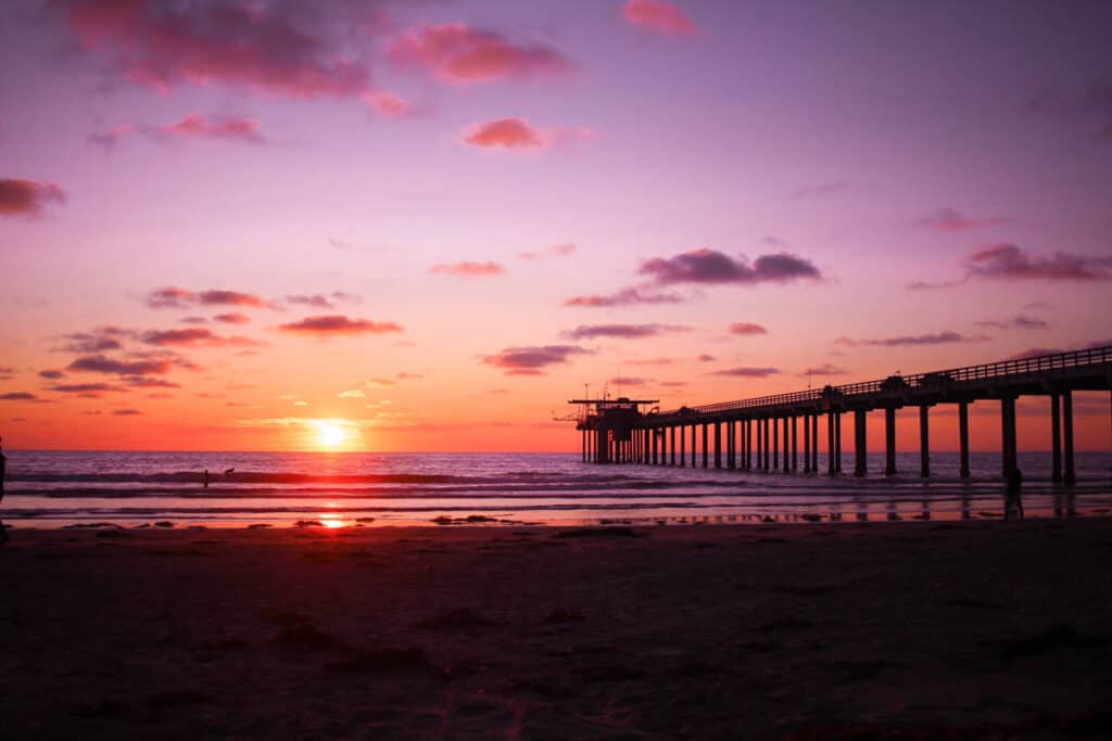 sunset at Scripps Pier in La Jolla