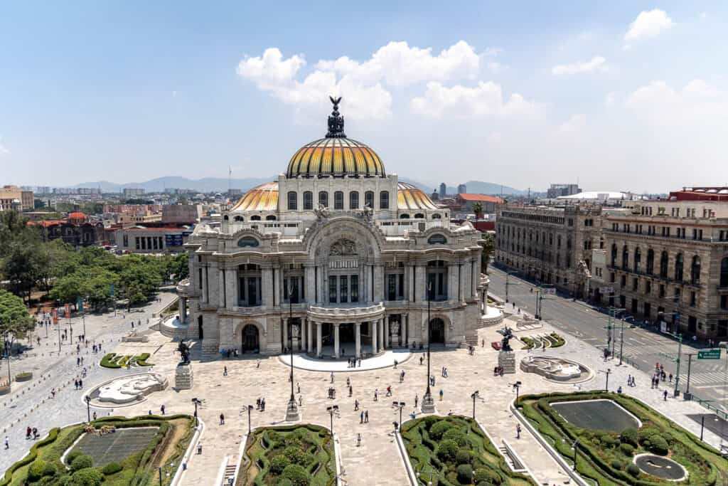 view of Palacio Bella Artes in Mexico City from Don Porfirio Cafe