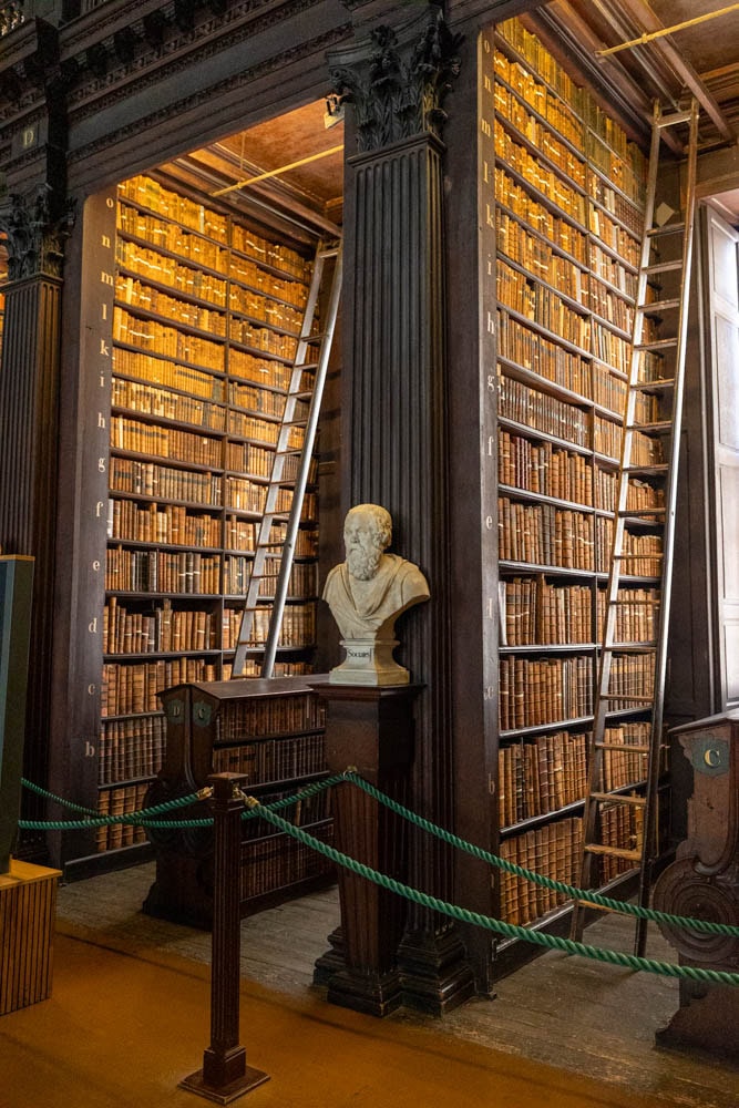 the shelves at Trinity College Library in Dublin