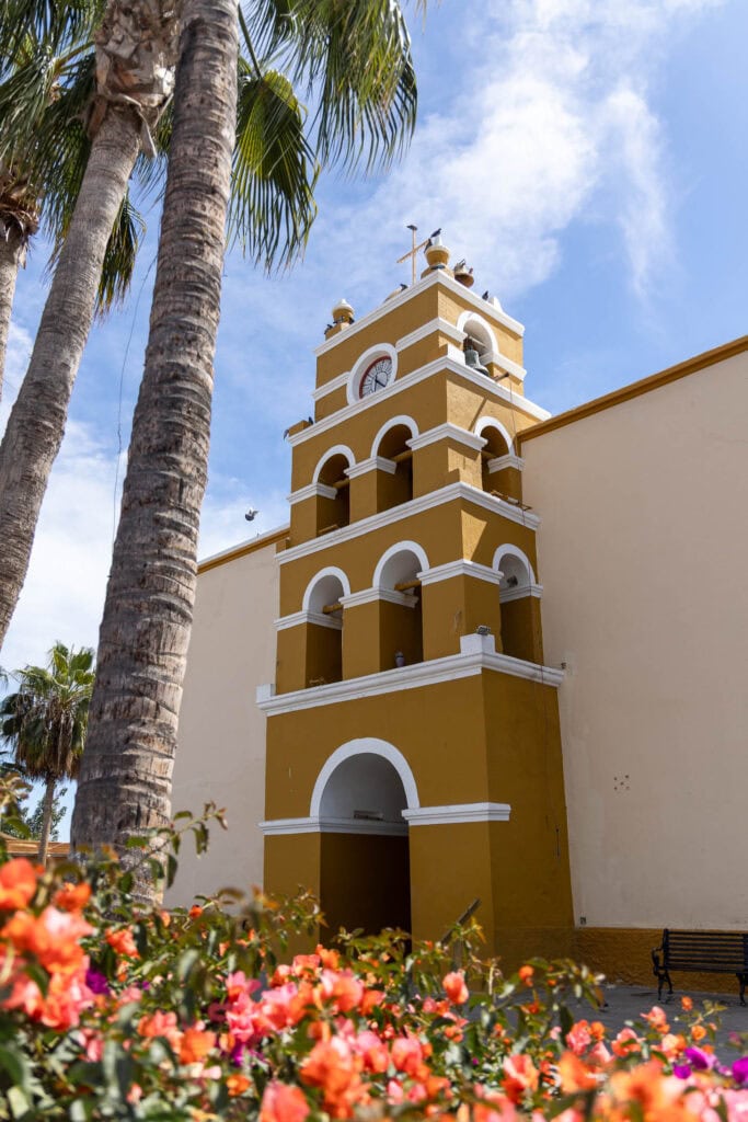 colorful church in Todos Santos Mexico