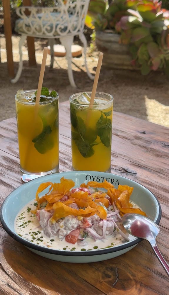 ceviche and mojitos at Oystera Restaurant
