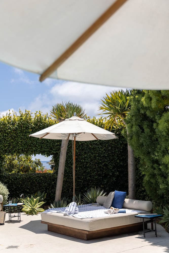 poolside daybed at boutique hotel in laguna beach