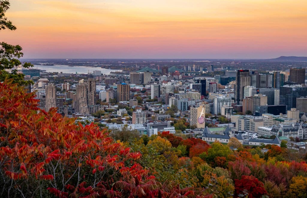 sunset view of Montreal City from Mont Royal